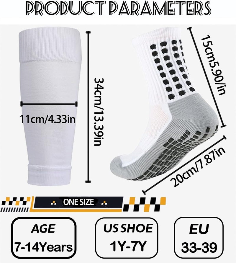 KMOLY 1 Set Kids Grip Soccer Socks and Shin Guard Sleeves for Age 7-14 Youth Boys Children Football Basketball Training - Image 5